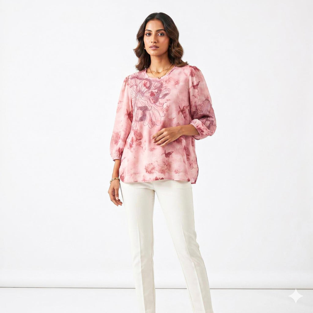 Blush Bloom Swarovski Georgette Top
