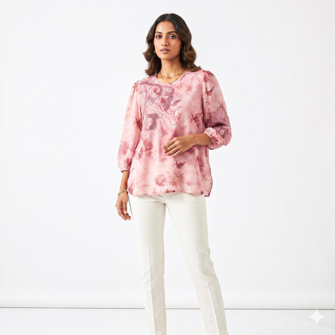 Blush Bloom Swarovski Georgette Top