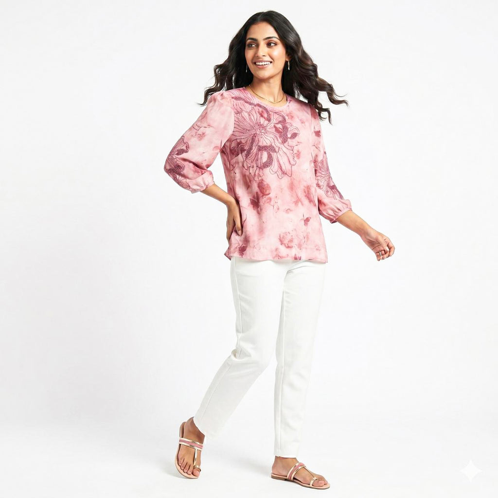 Blush Bloom Swarovski Georgette Top