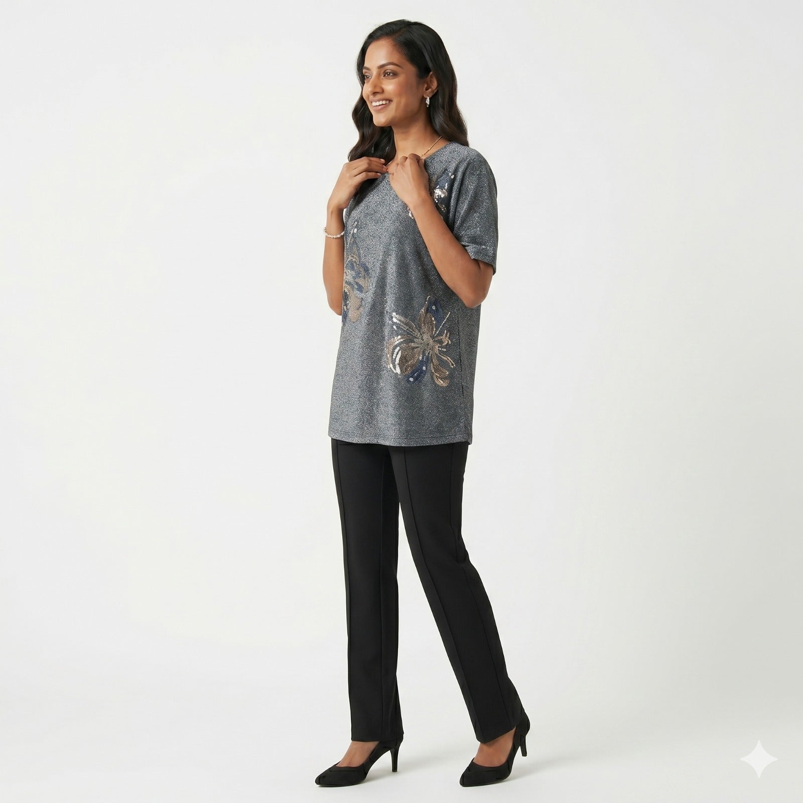 Midnight Shimmer Floral Formal Top