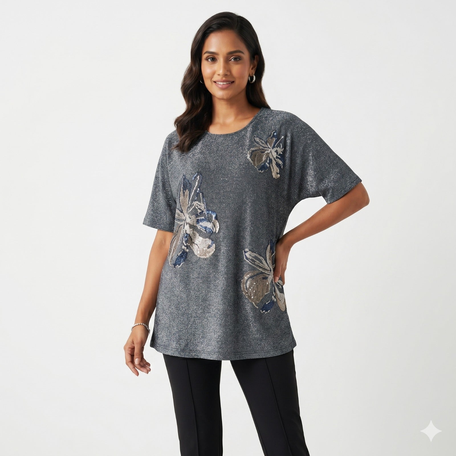 Midnight Shimmer Floral Formal Top