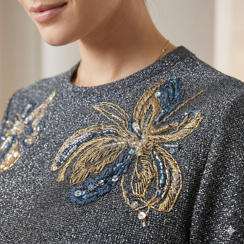 Midnight Shimmer Floral Formal Top