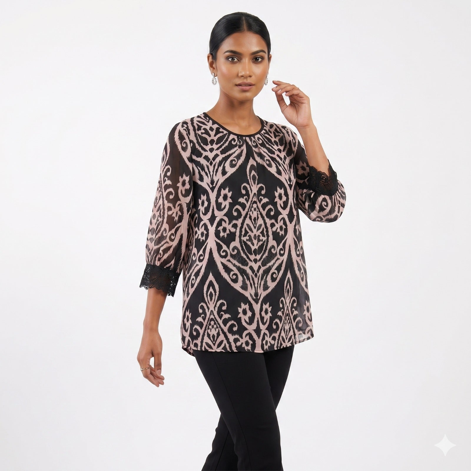 Midnight Noir Printed Formal Top