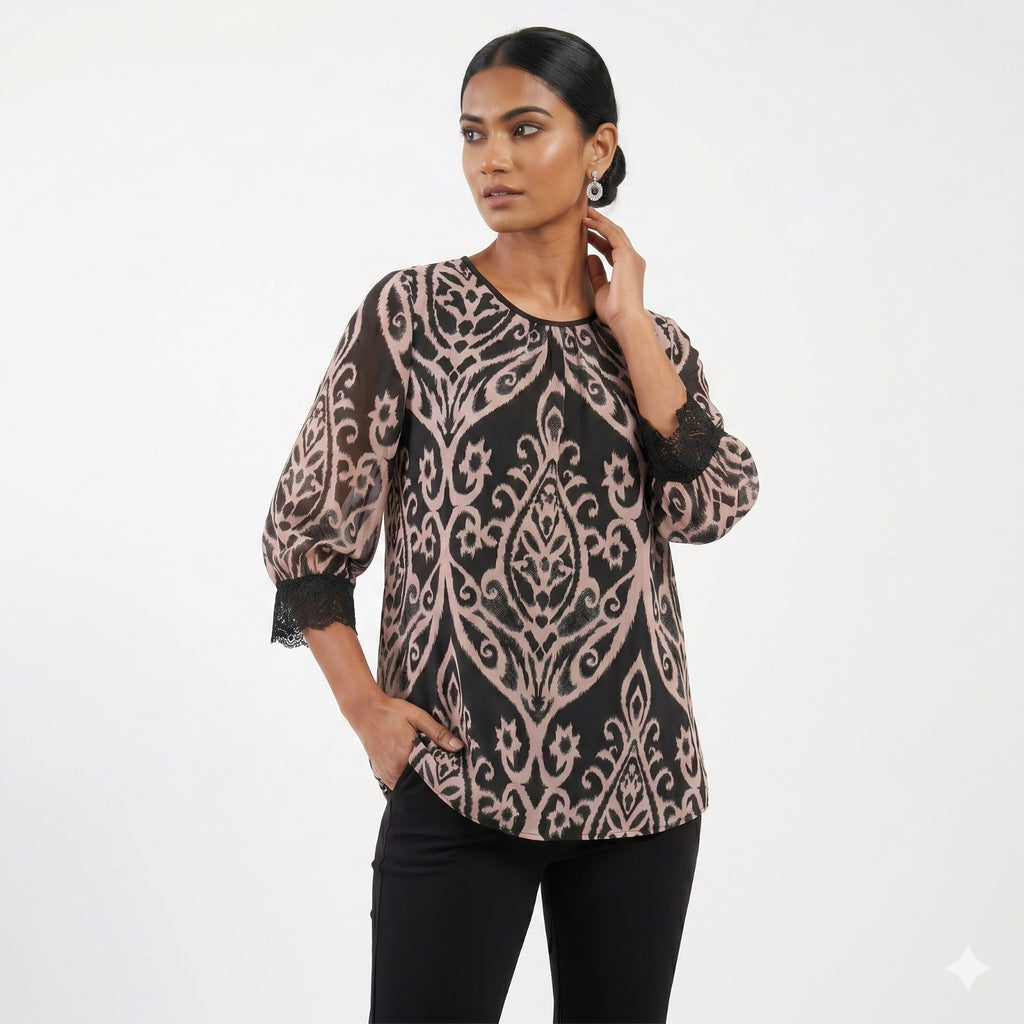Midnight Noir Printed Formal Top