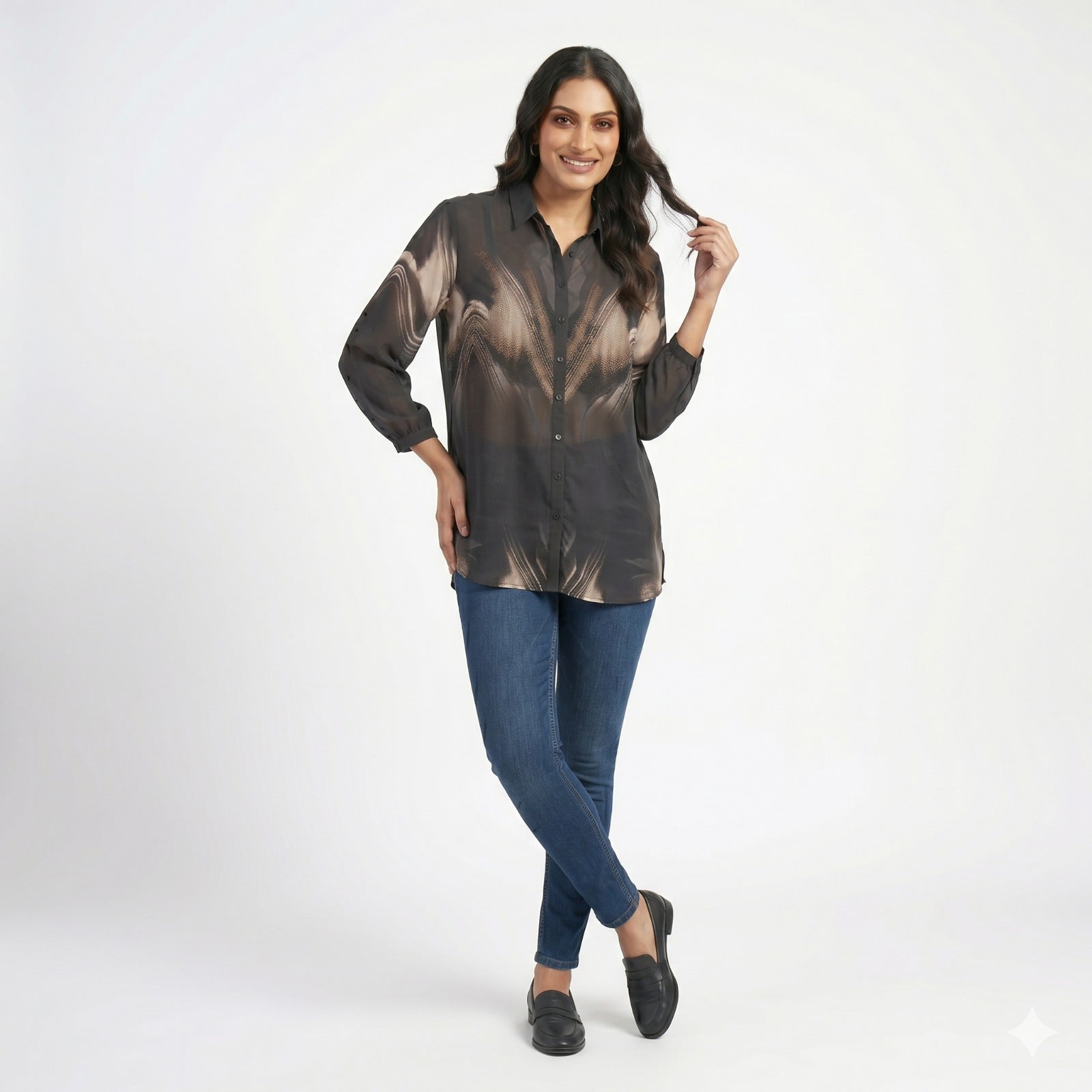 Smoky Eclipse Printed Formal Shirt Top