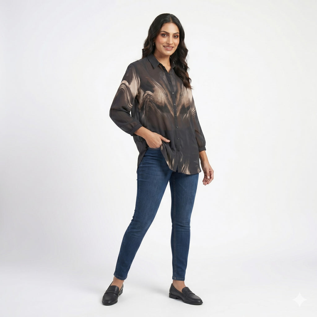 Smoky Eclipse Printed Formal Shirt Top