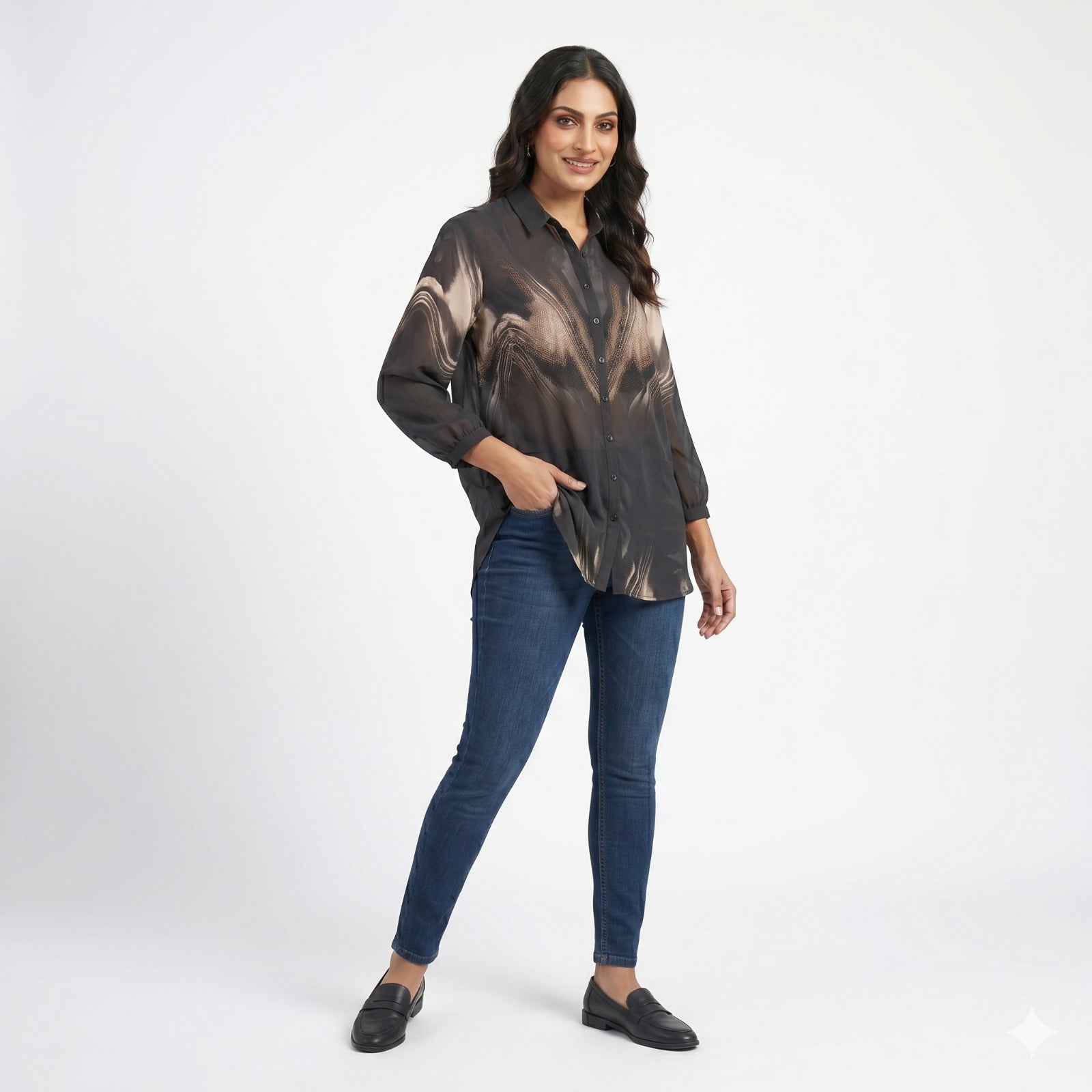 Smoky Eclipse Printed Formal Shirt Top