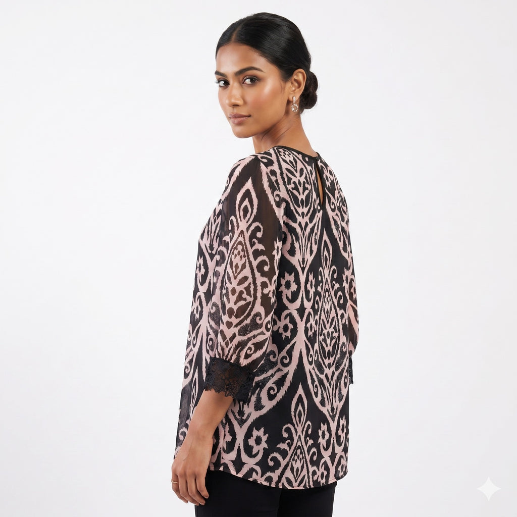 Midnight Noir Printed Formal Top