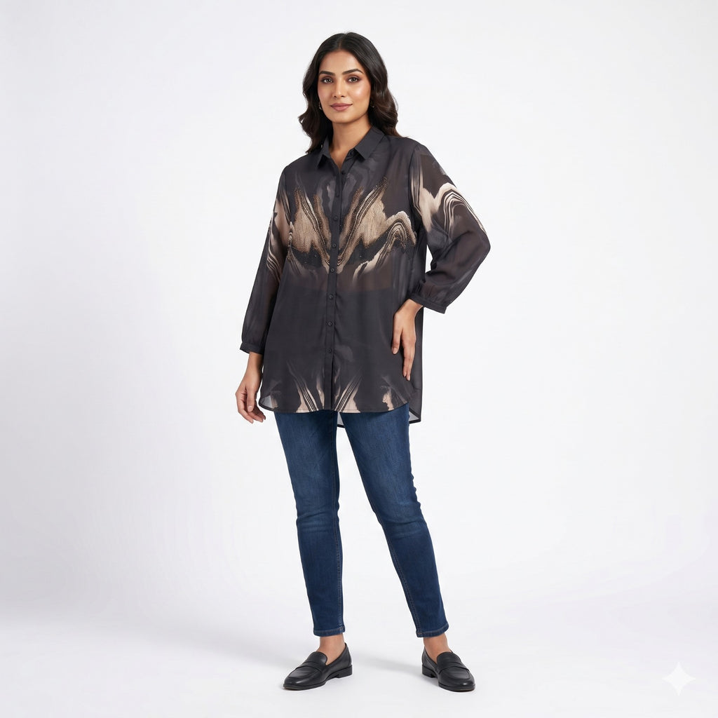 Smoky Eclipse Printed Formal Shirt Top