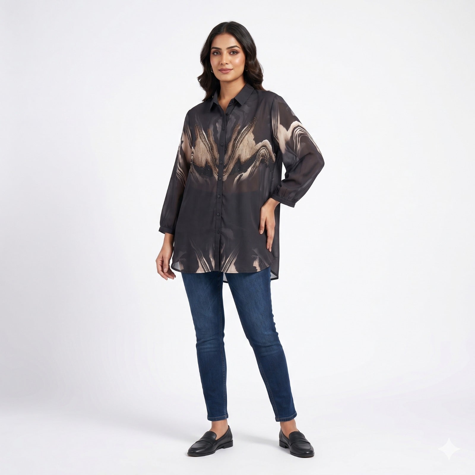 Smoky Eclipse Printed Formal Shirt Top