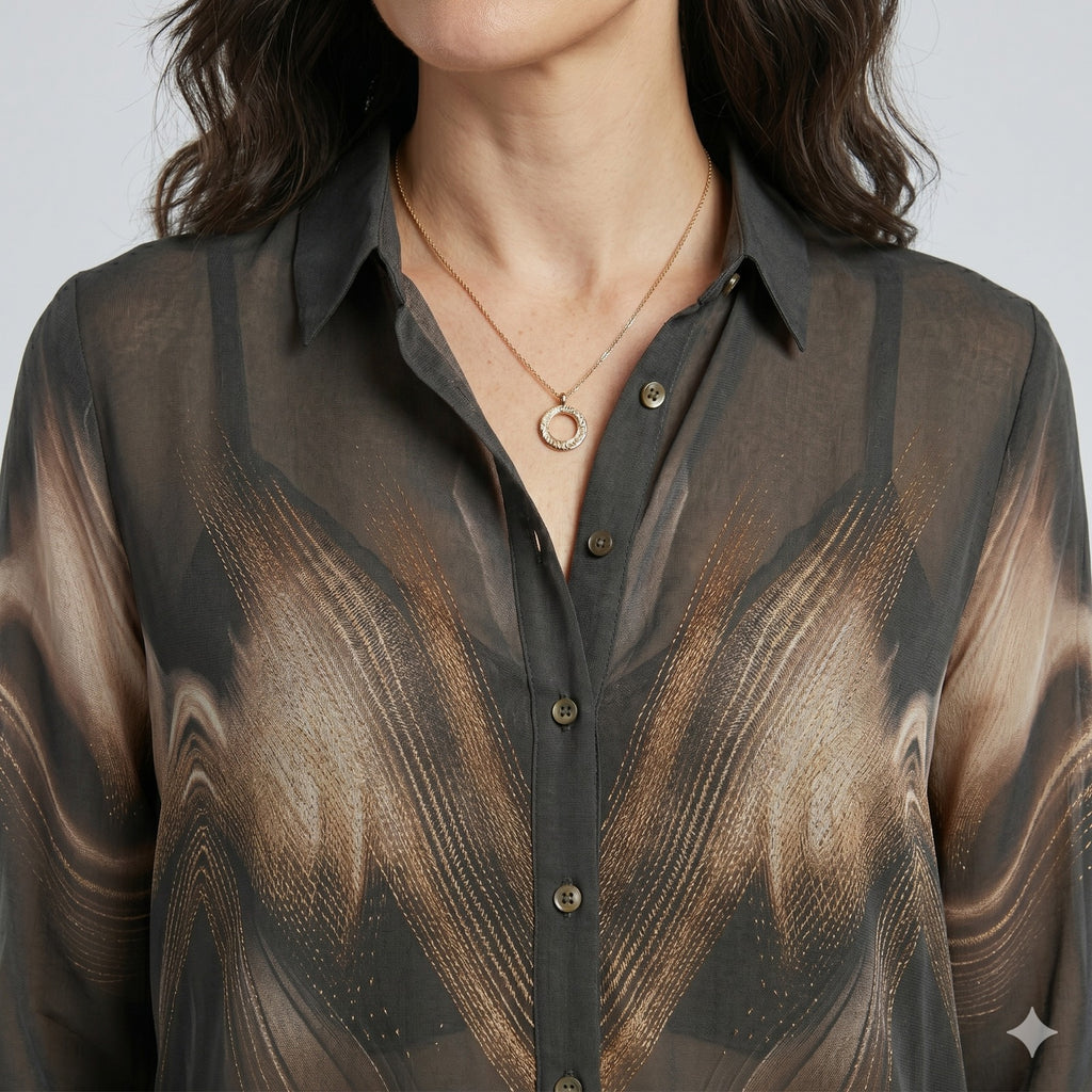 Smoky Eclipse Printed Formal Shirt Top
