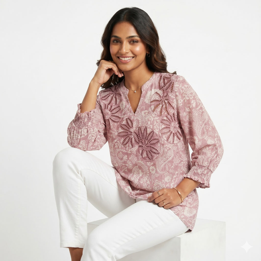 Blush Bloom Embroidered Georgette Top