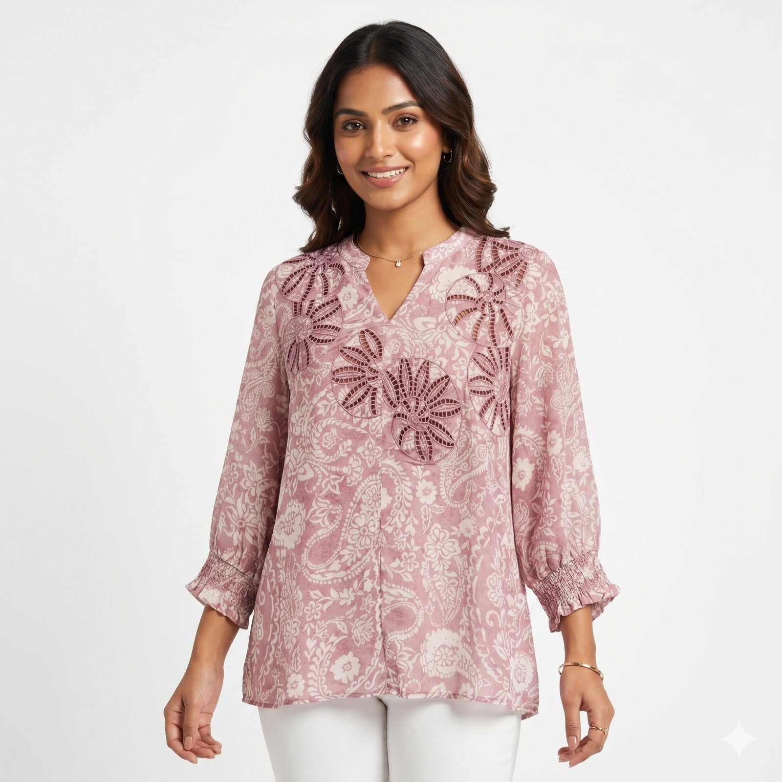 Blush Bloom Embroidered Georgette Top