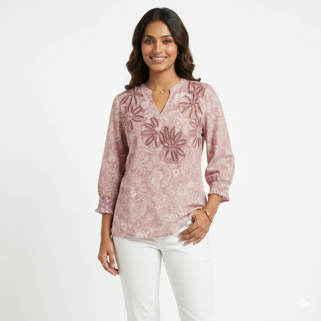 Blush Bloom Embroidered Georgette Top
