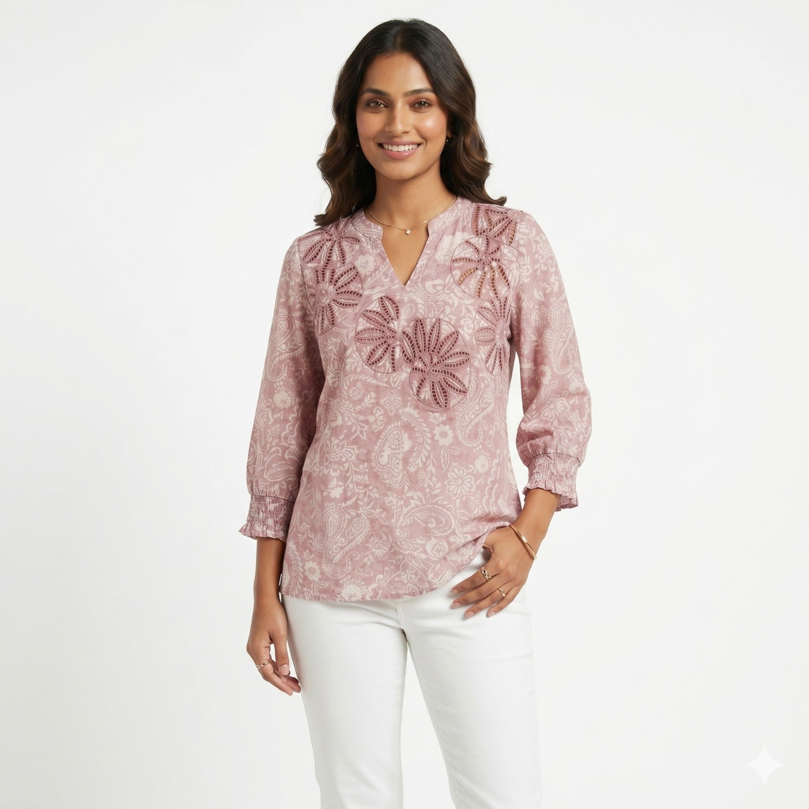 Blush Bloom Embroidered Georgette Top