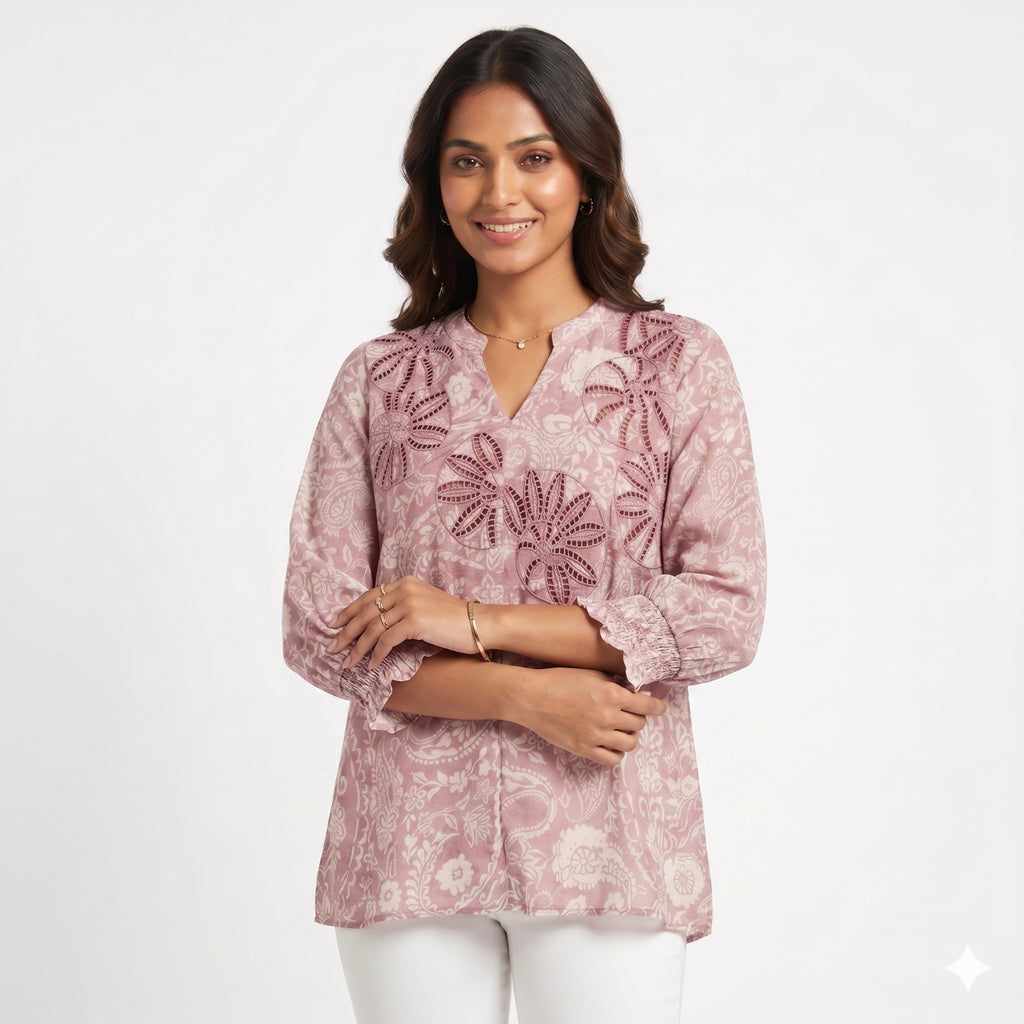 Blush Bloom Embroidered Georgette Top