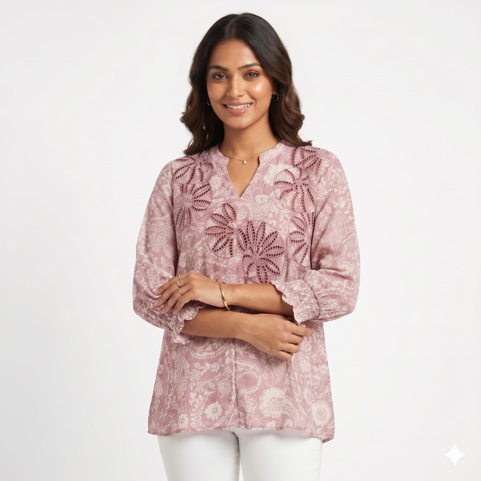 Blush Bloom Embroidered Georgette Top