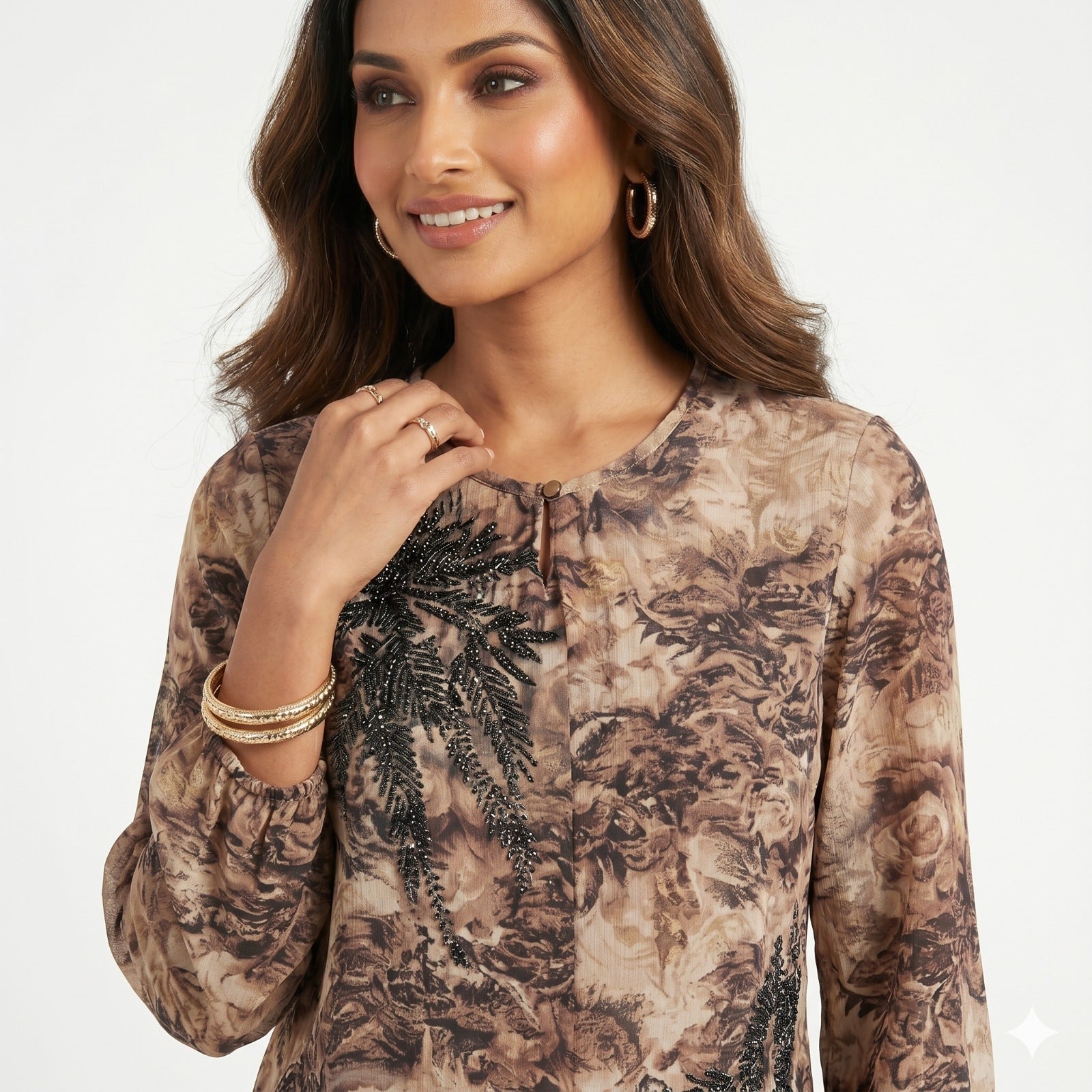 Mocha Shimmer Georgette Top
