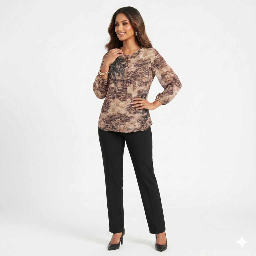 Mocha Shimmer Georgette Top