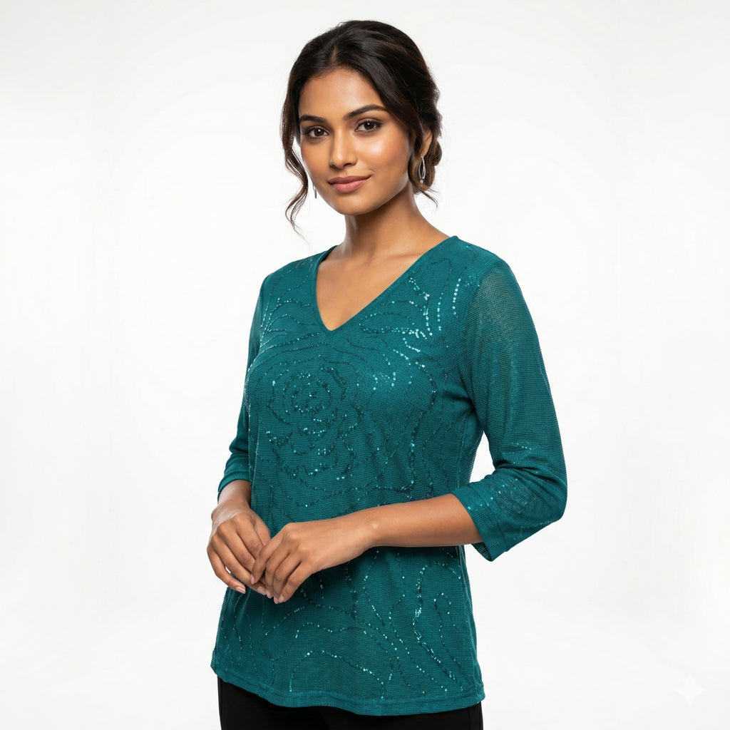 Emerald Sparkle Elegance Formal Top