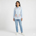 Sky Blossom Embroidered Cotton Top