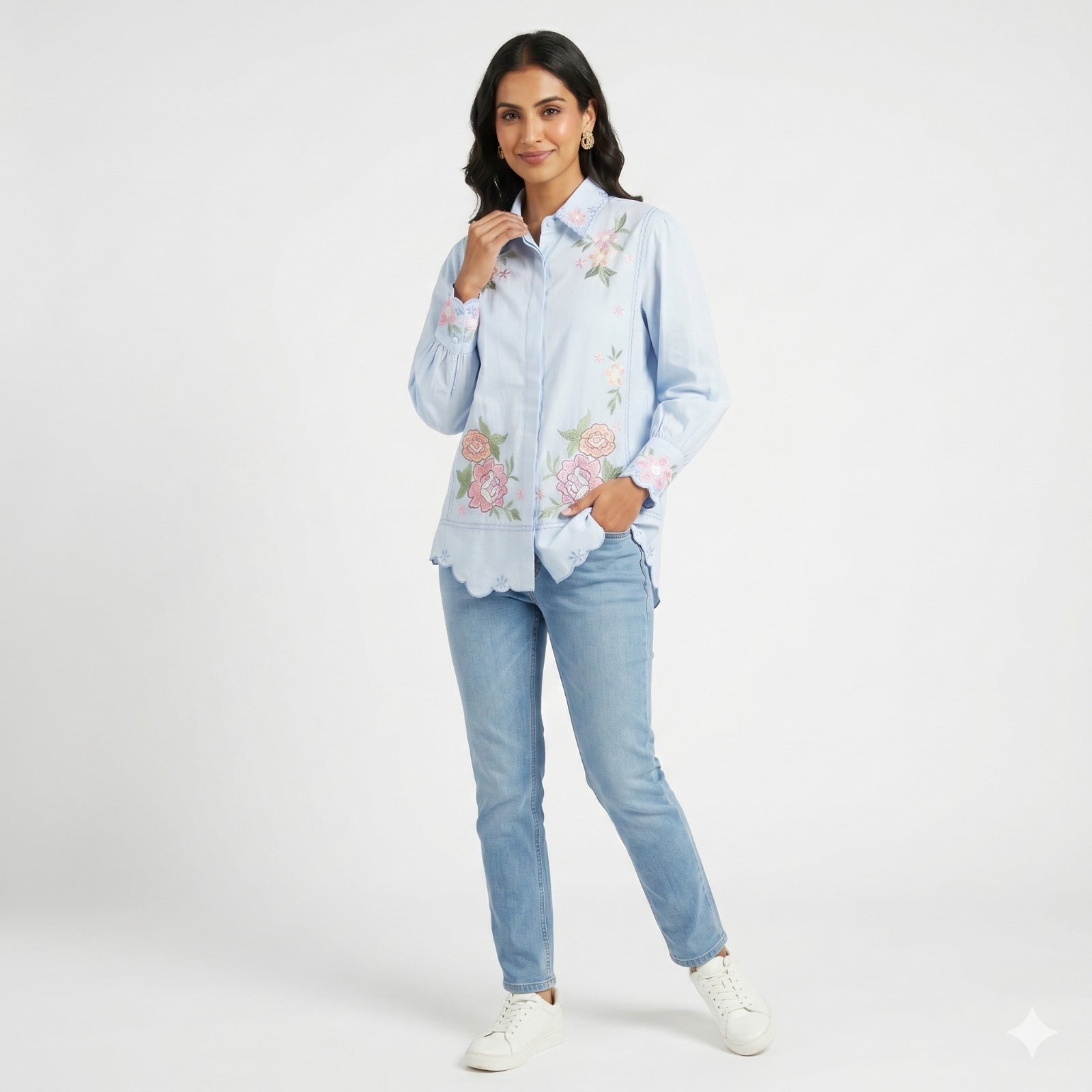 Sky Blossom Embroidered Cotton Top