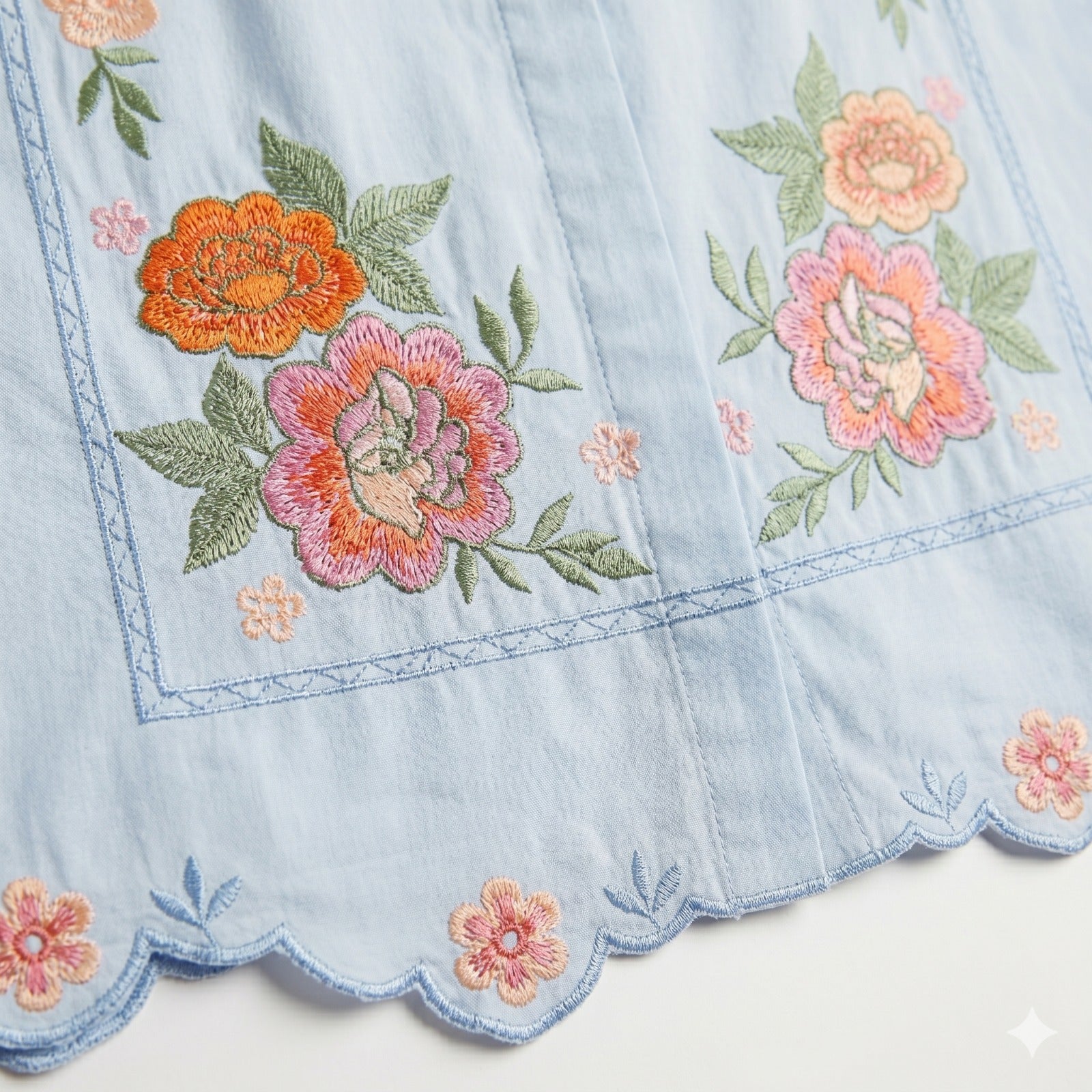 Sky Blossom Embroidered Cotton Top