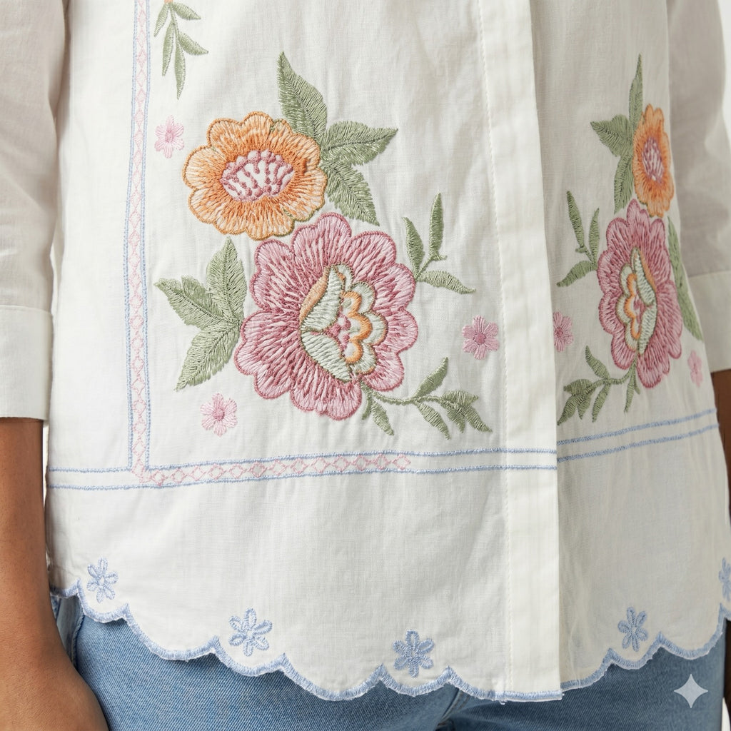 Ivory Blossom Embroidered Cotton Top