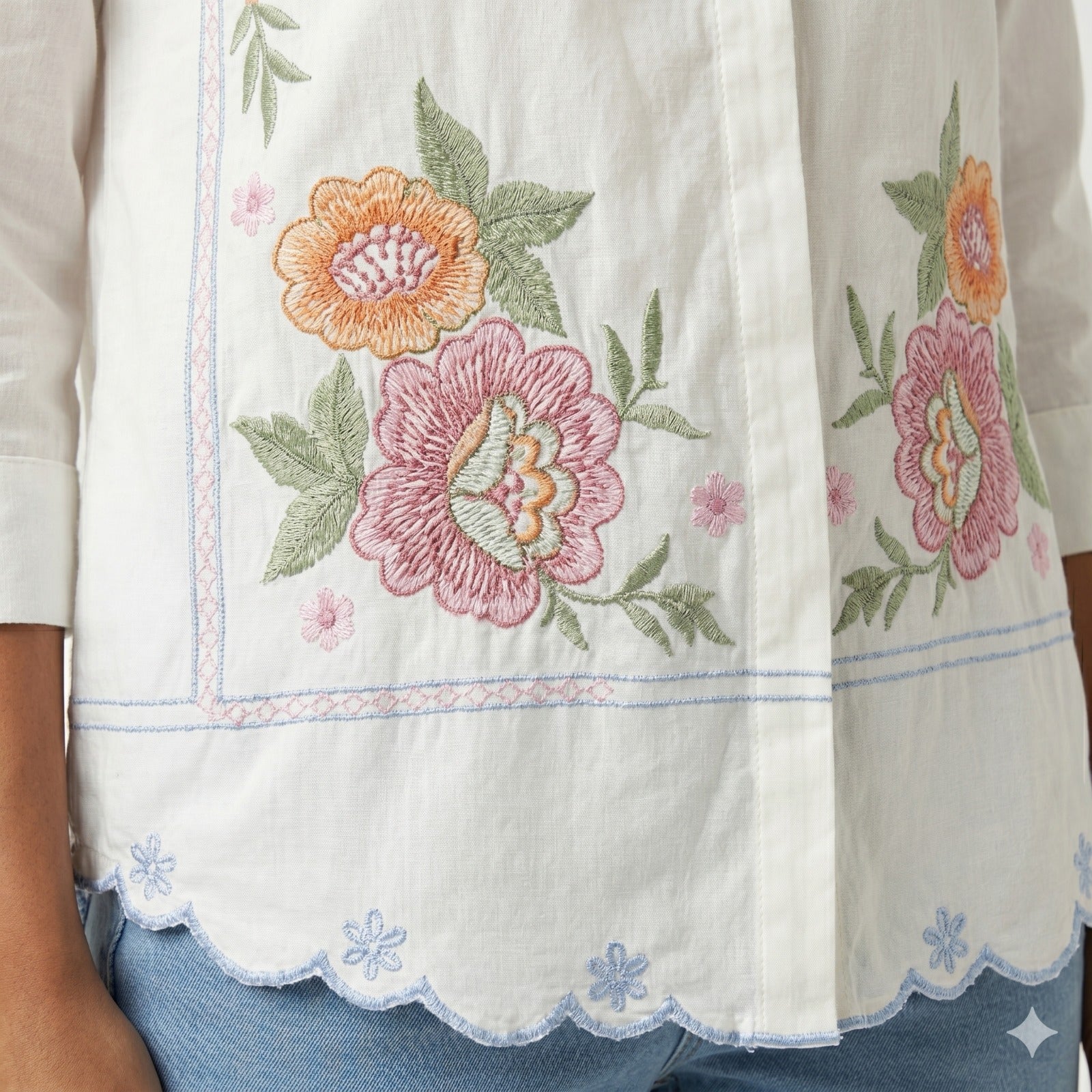 Ivory Blossom Embroidered Cotton Top
