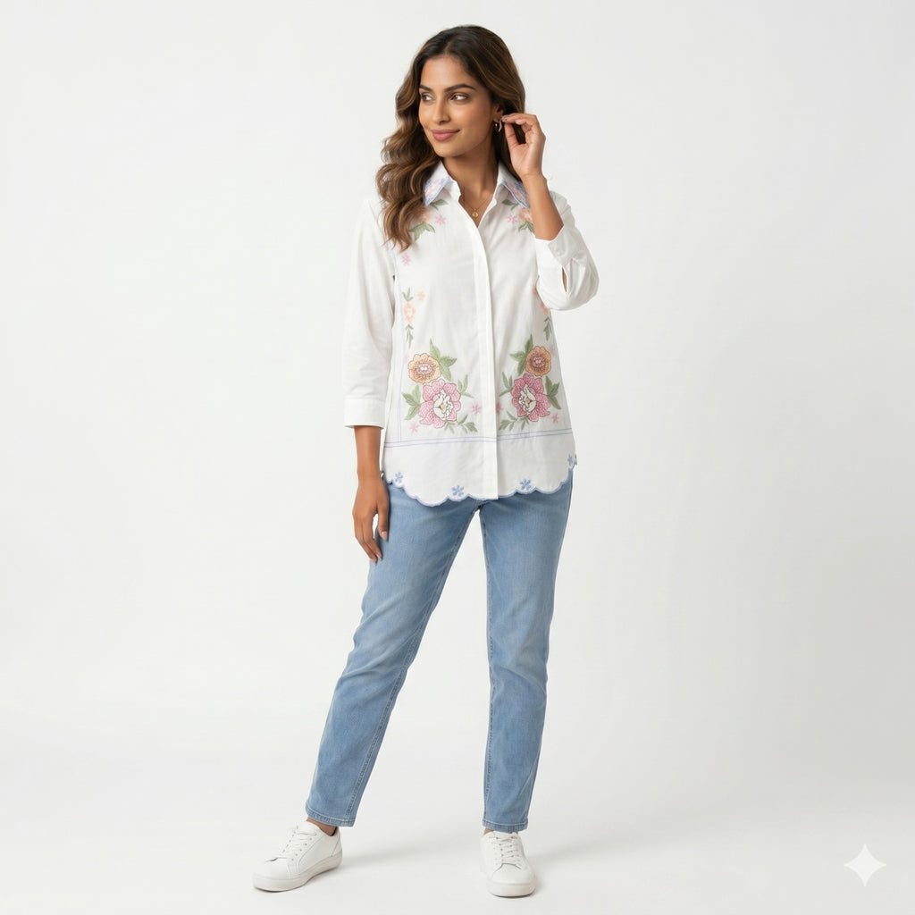 Ivory Blossom Embroidered Cotton Top