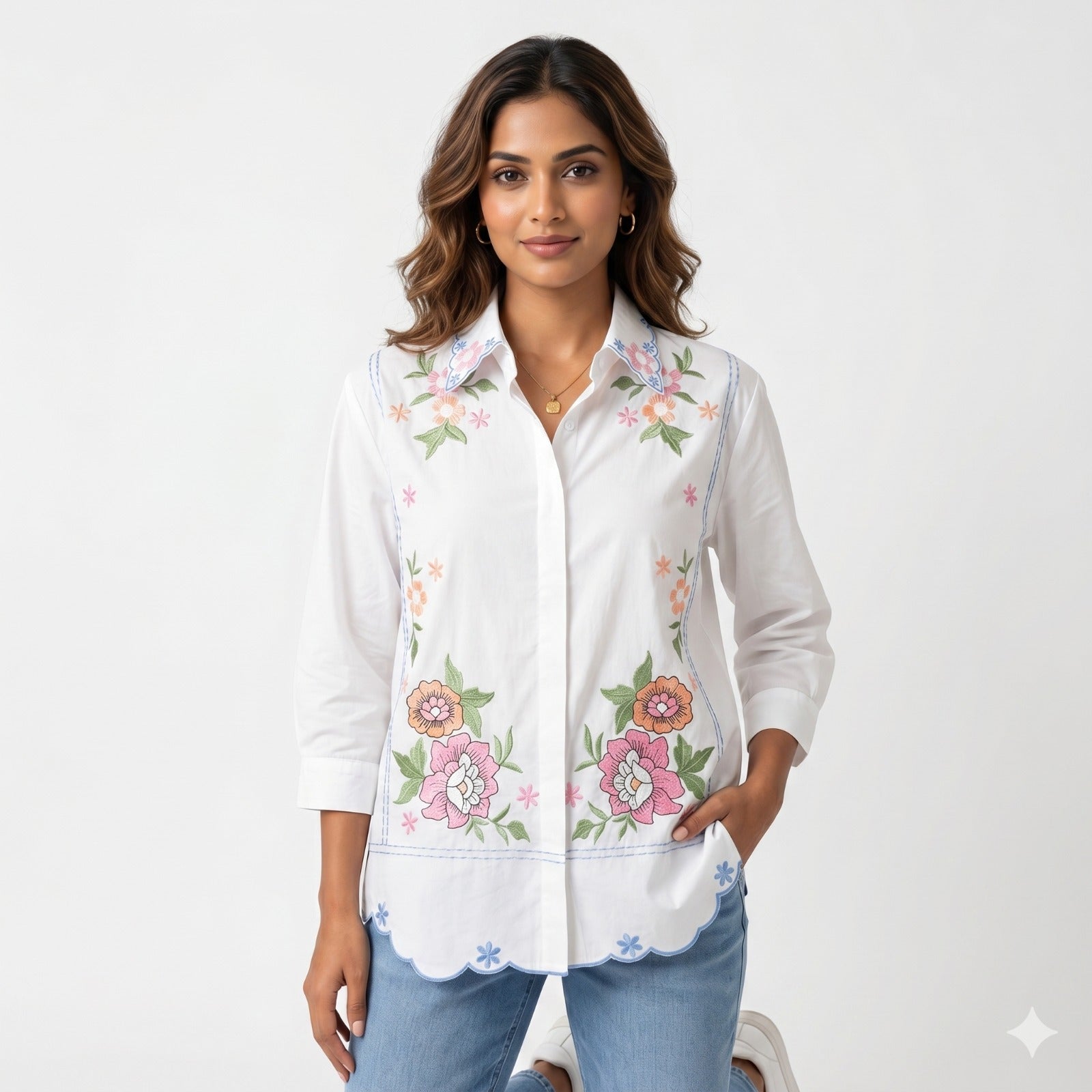 Ivory Blossom Embroidered Cotton Top