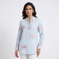 Powder Blue Blossom Threadwork Top