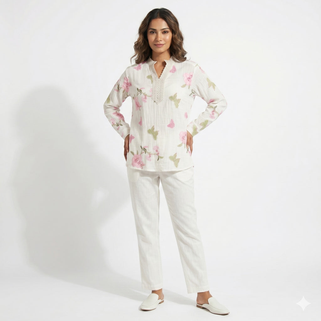 Blush Garden Embroidered Tunic Top