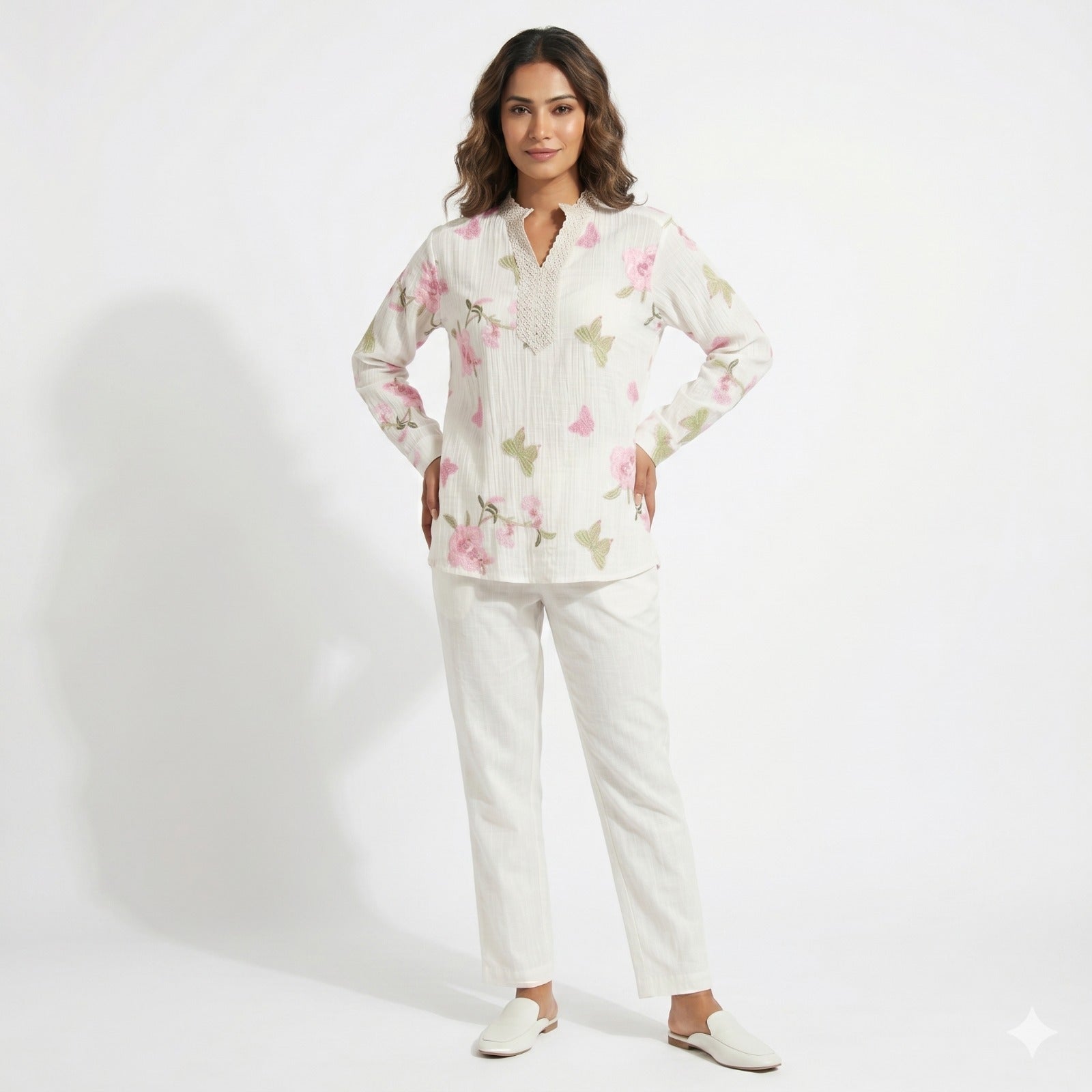Blush Garden Embroidered Tunic Top