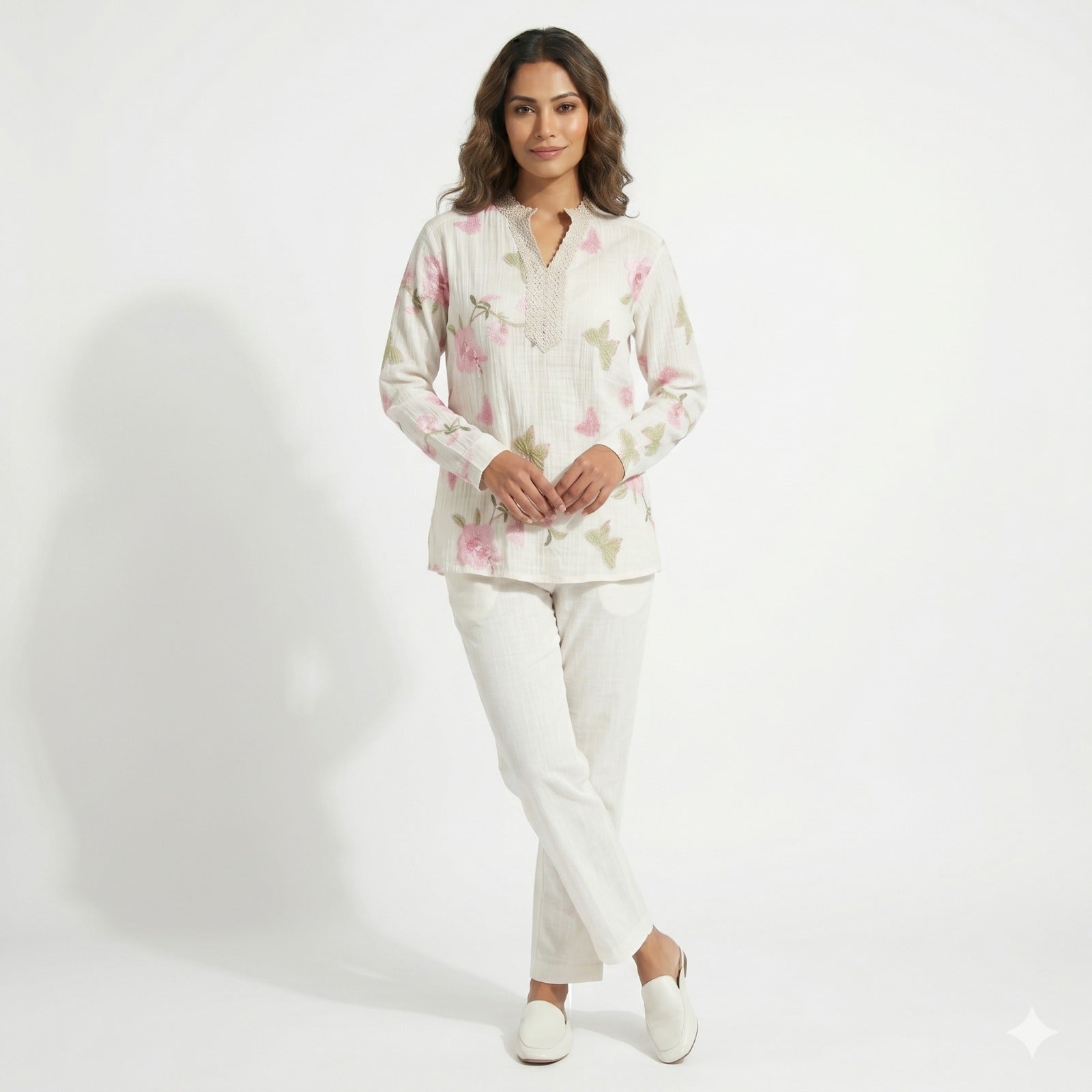 Blush Garden Embroidered Tunic Top