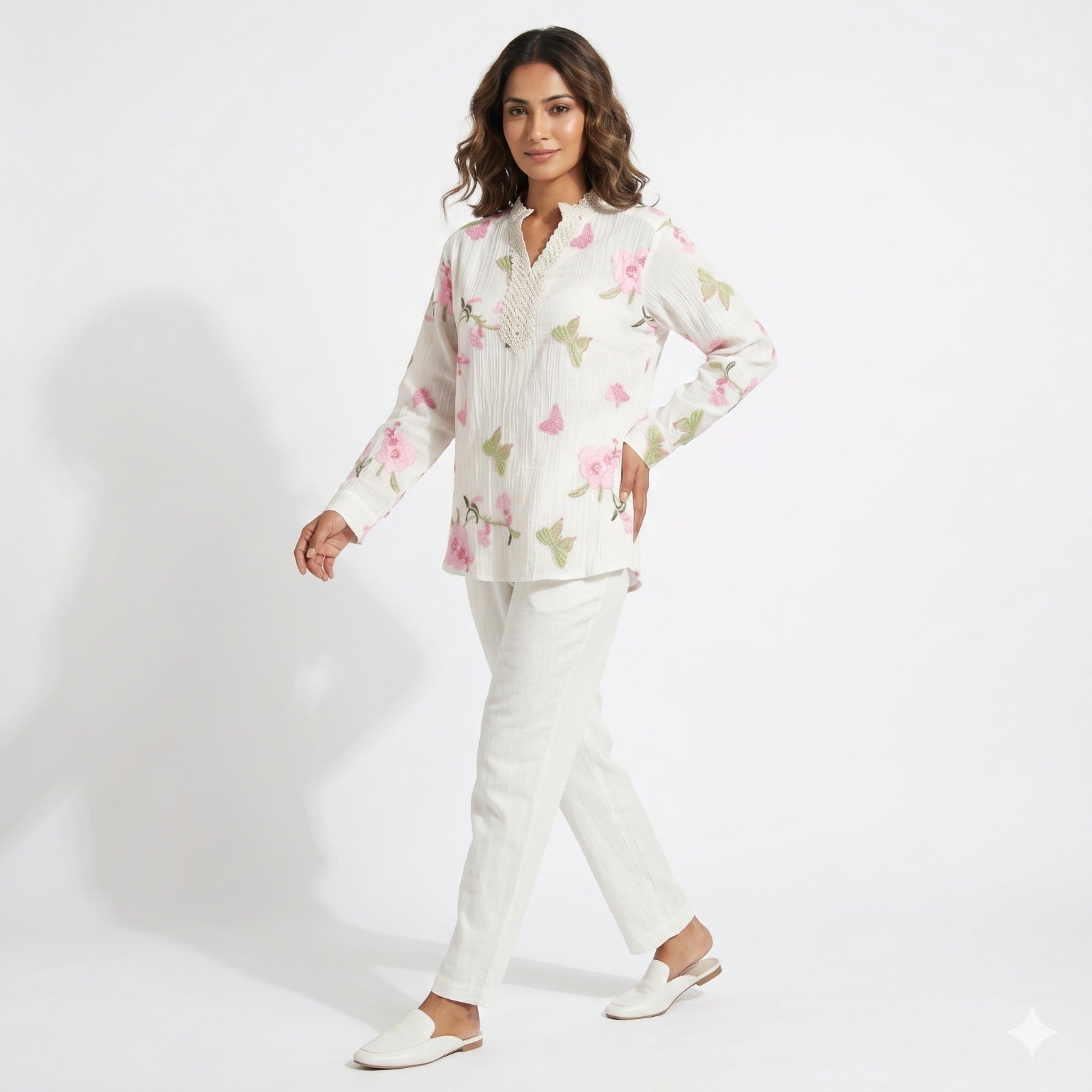 Blush Garden Embroidered Tunic Top