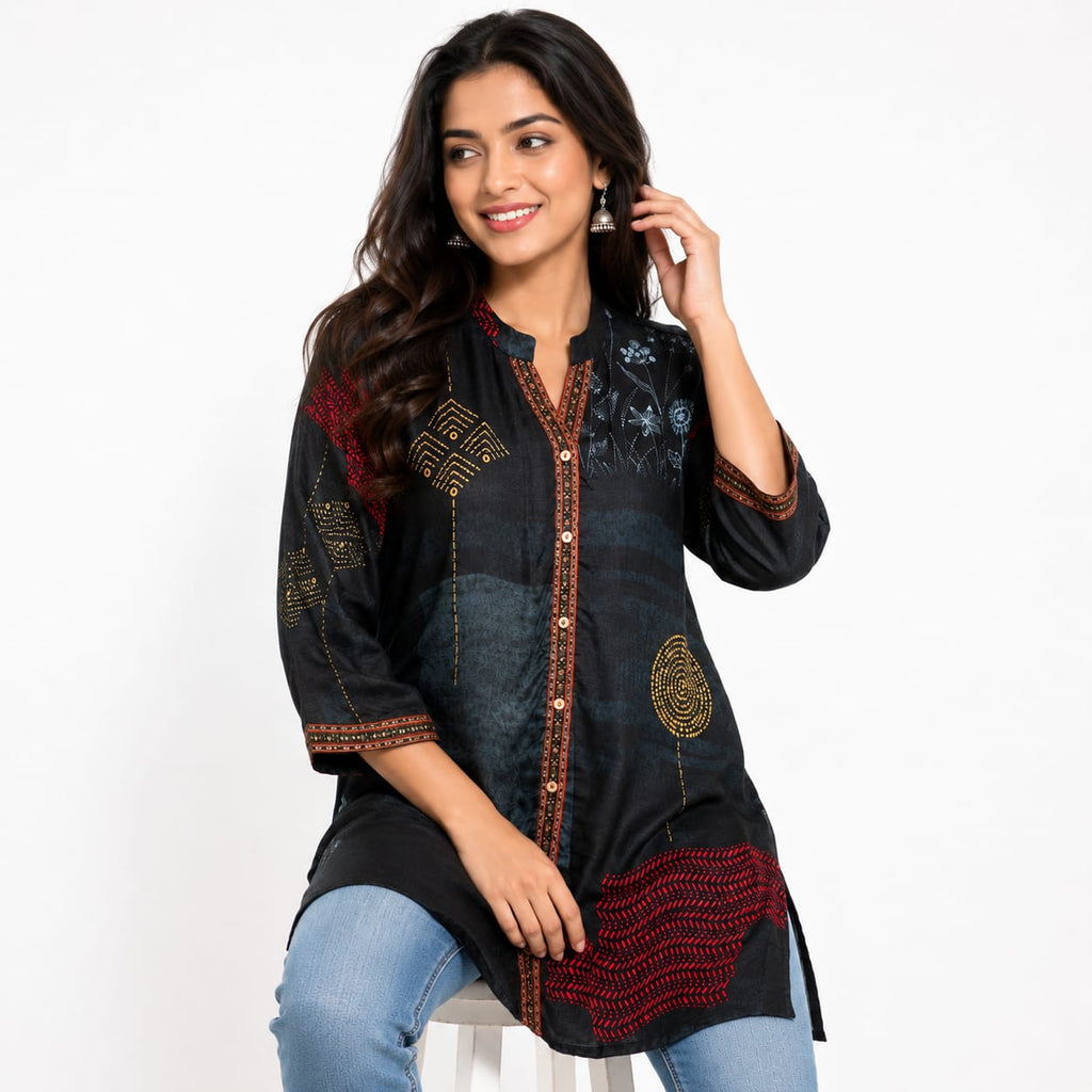 Midnight Tribal Print Georgette Top