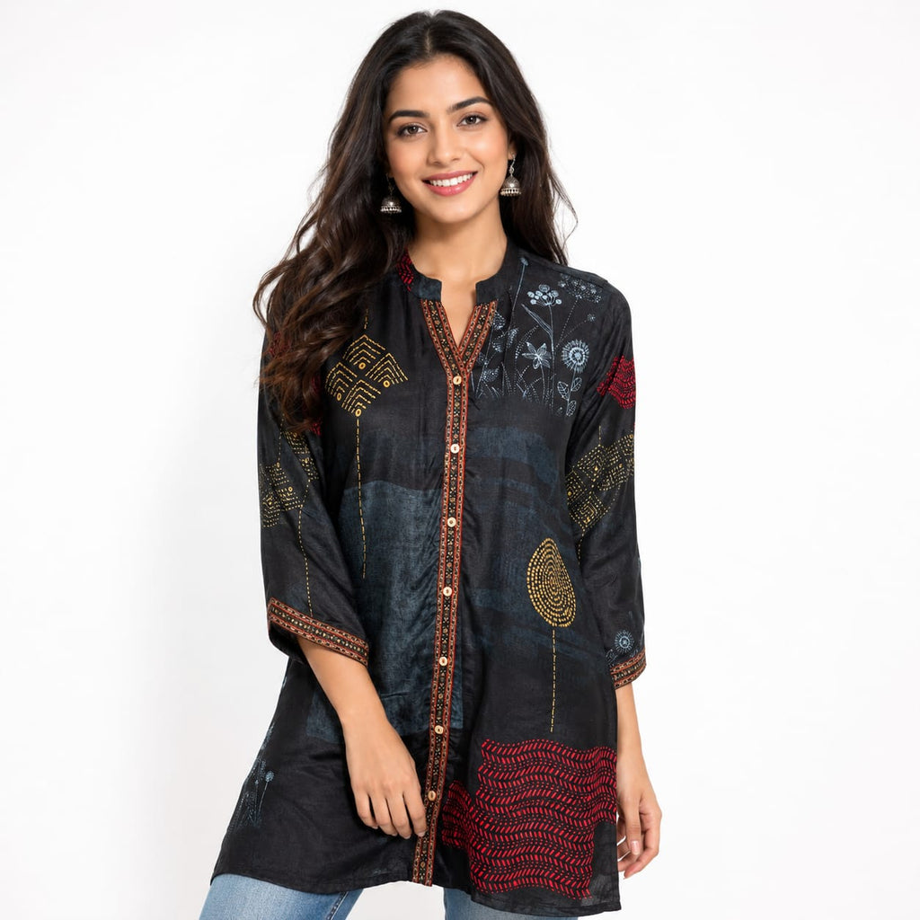 Midnight Tribal Print Georgette Top