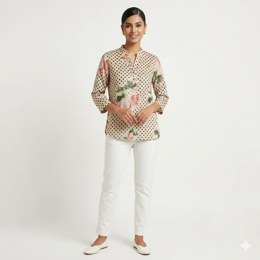 Rosé Dot Printed Crepe Top