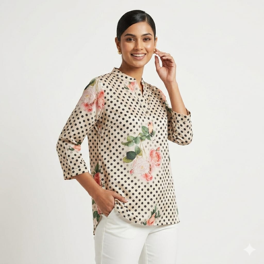 Rosé Dot Printed Crepe Top