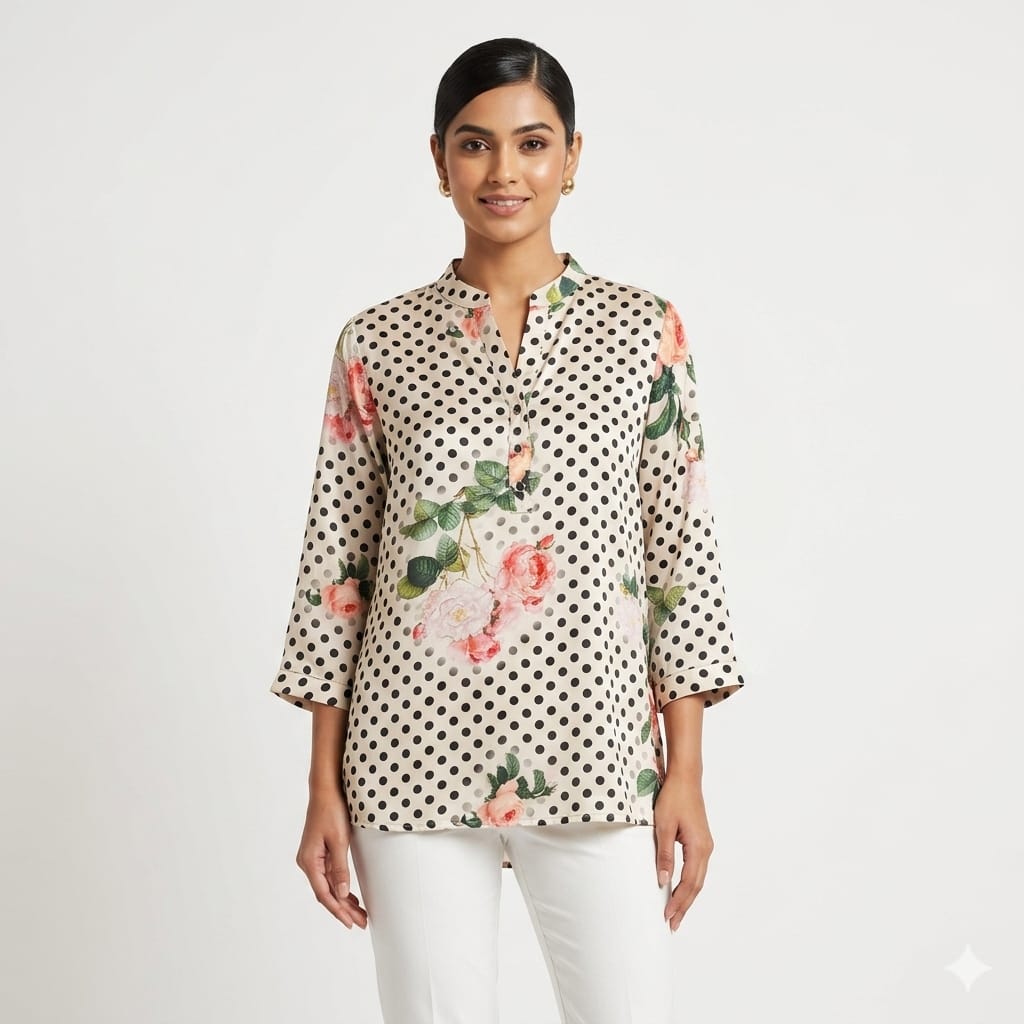 Rosé Dot Printed Crepe Top