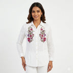 Blossom Grace Embroidered Cotton Shirt Top