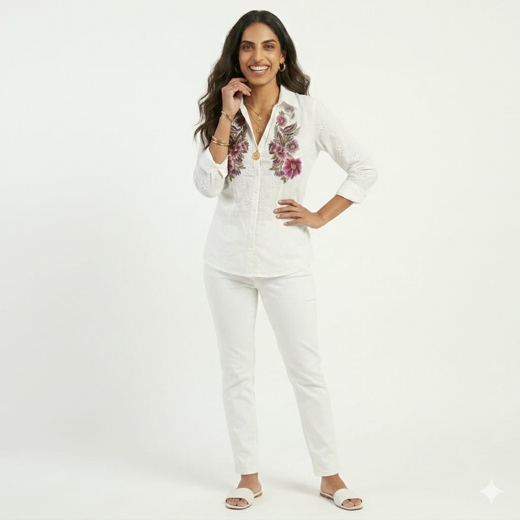 Blossom Grace Embroidered Cotton Shirt Top