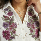 Blossom Grace Embroidered Cotton Shirt Top