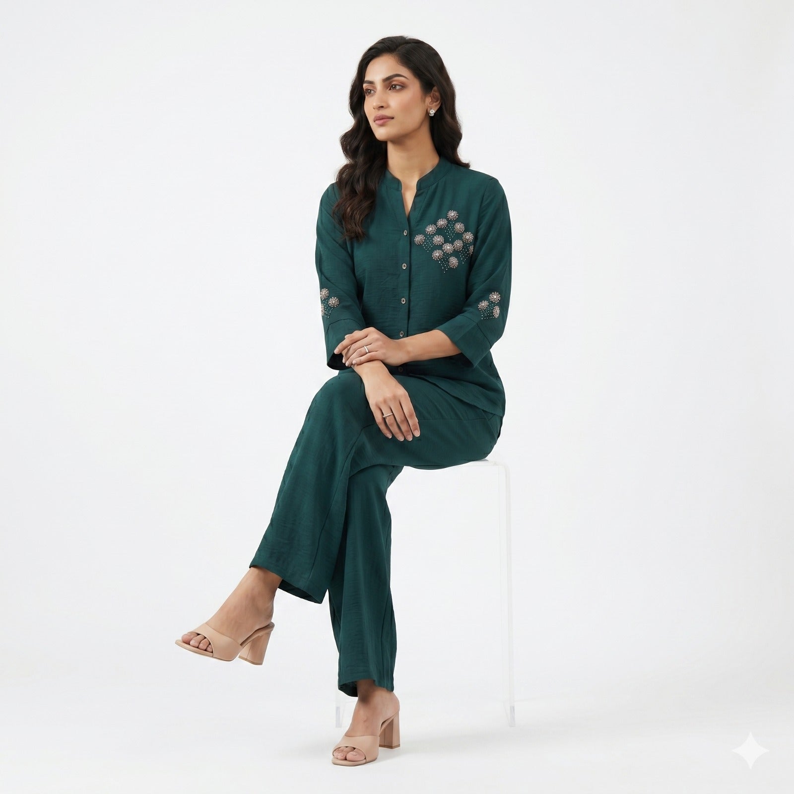 Emerald Bloom Beaded Cord-set