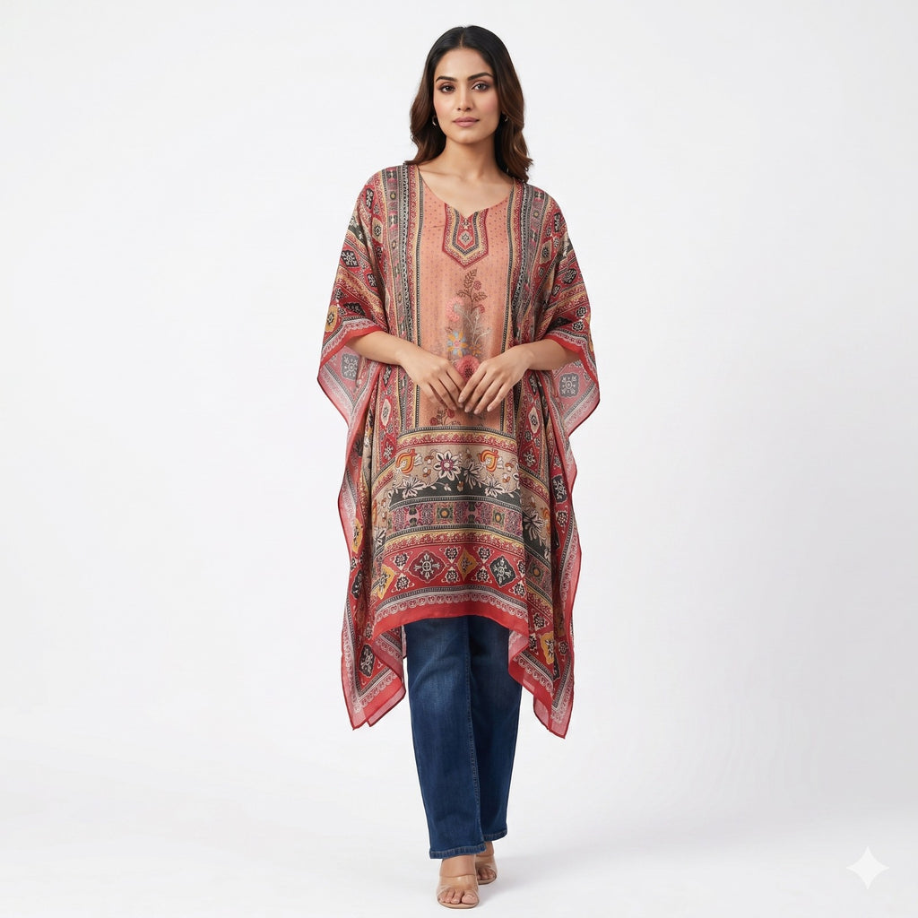 Rose Heritage Printed Kaftan Top