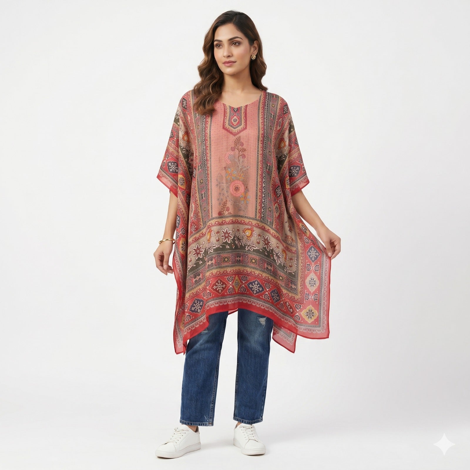 Rose Heritage Printed Kaftan Top