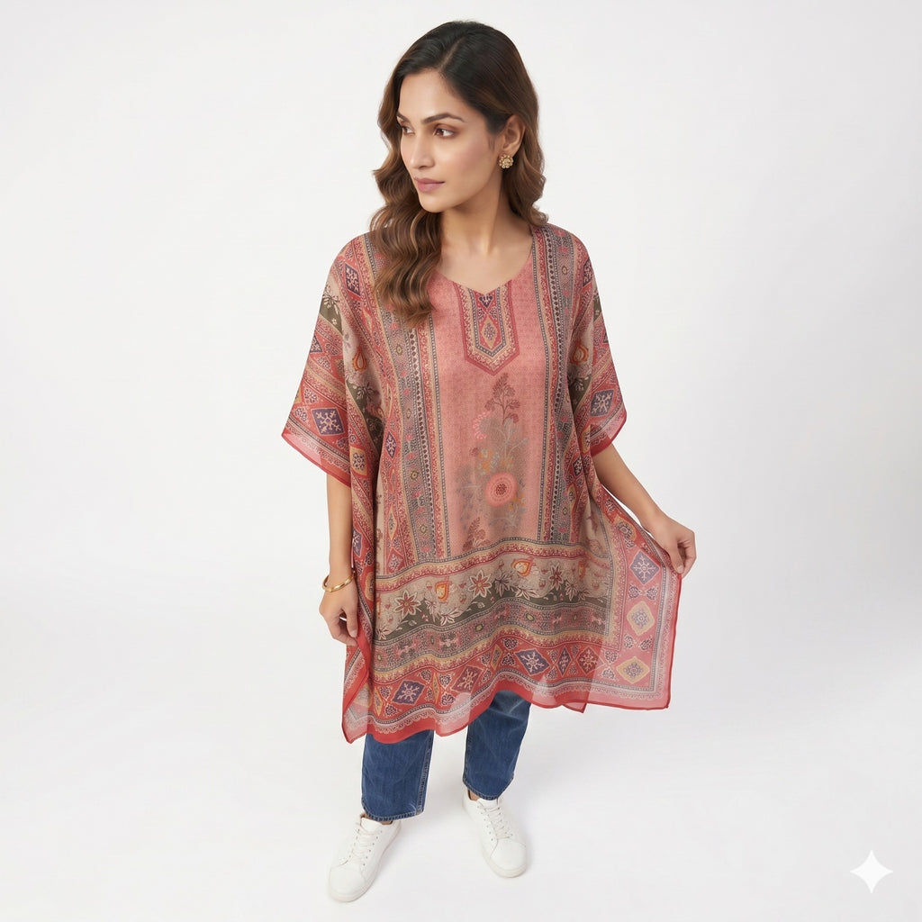 Rose Heritage Printed Kaftan Top