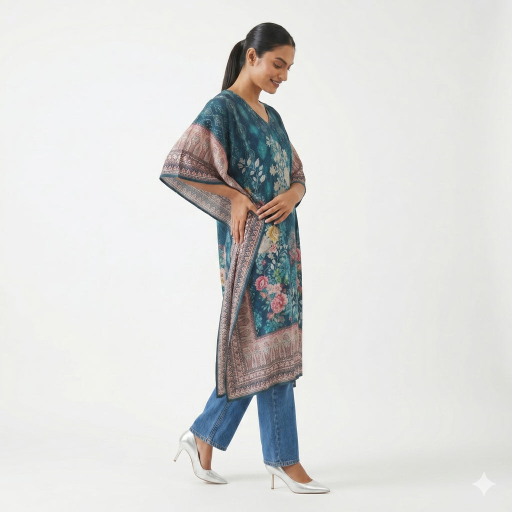 Midnight Bloom Printed Kaftan Top