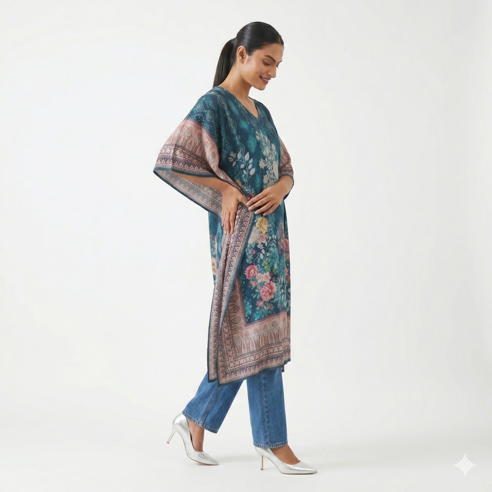 Midnight Bloom Printed Kaftan Top